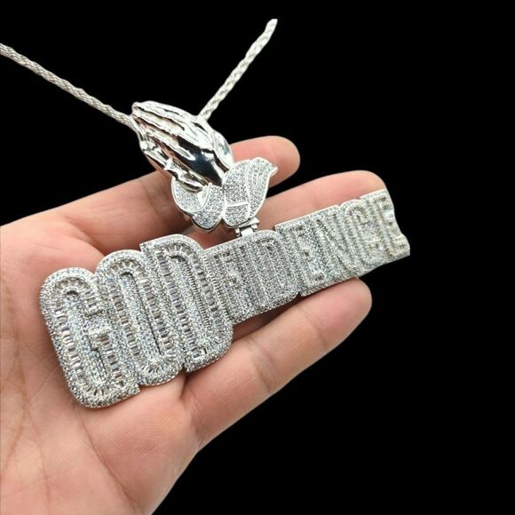 14K White Gold Finish Godfidence - Free 24inch x 3mm Rope Chain. - Picture 4 of 8